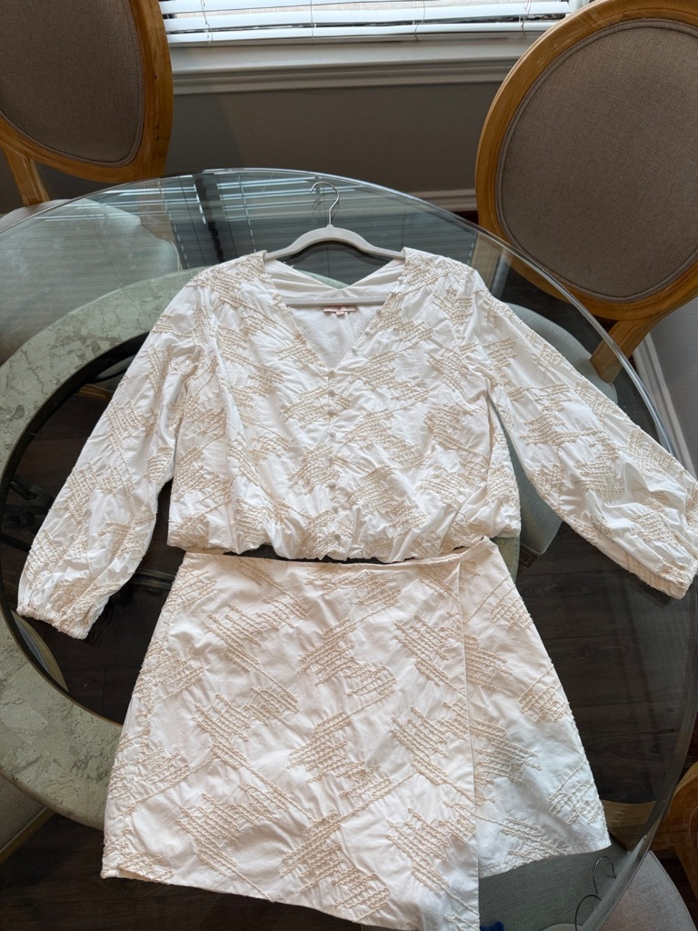 Women's Cream Textured Two-Piece skort & top Set